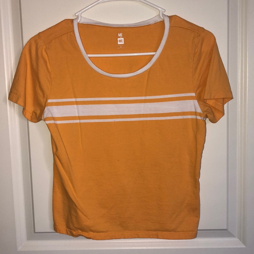 Yellow T with white stripes
